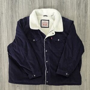 Levi's Men's Dark Blue Corduroy Jacket with White Sherpa Collar